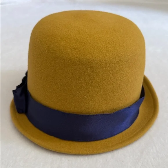 VTG} Linda CampisanoFelt Cloche Ribbon Trimmed Hat Mustard  display picture 1